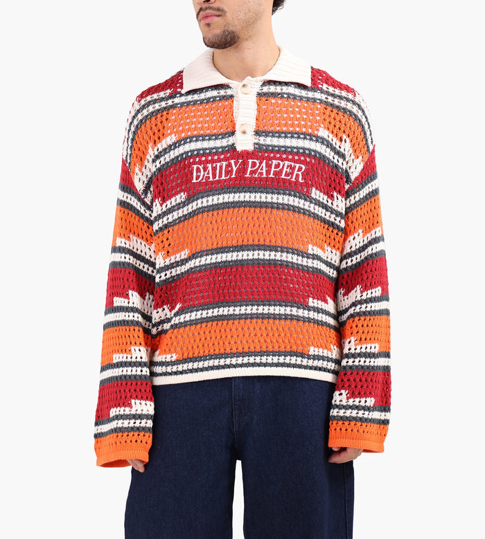 Kente Stripe Knit Polo Haute Red Tigerlily