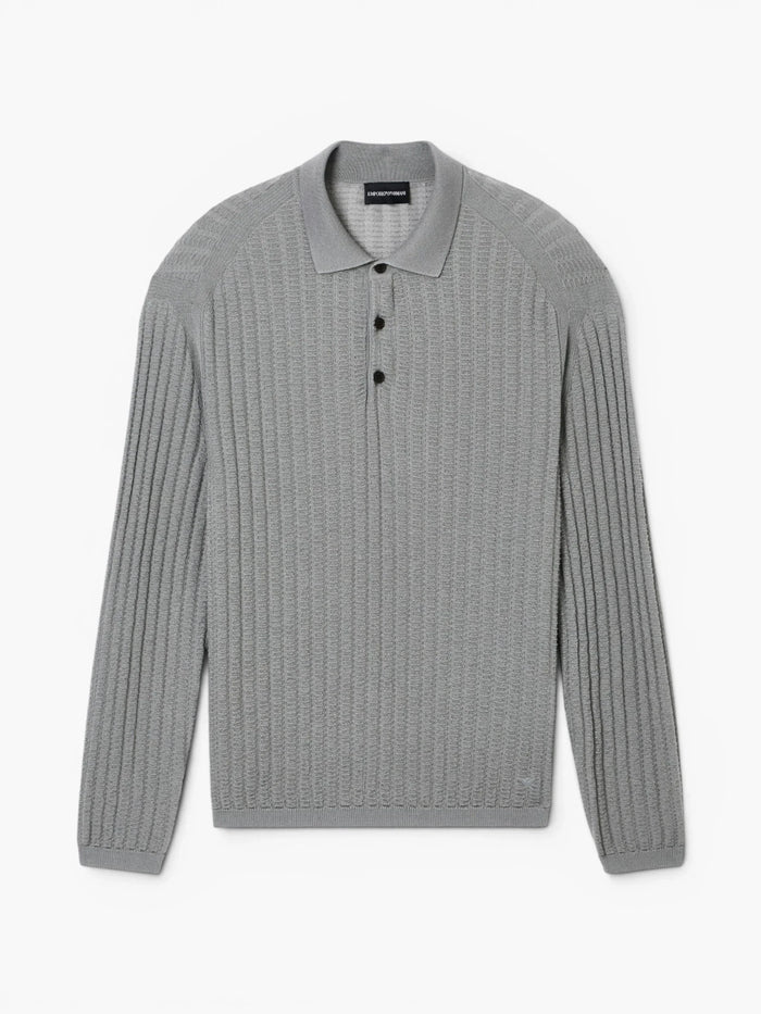 Wool and Lyocell-blend polo collar jumper - Neutral Gray