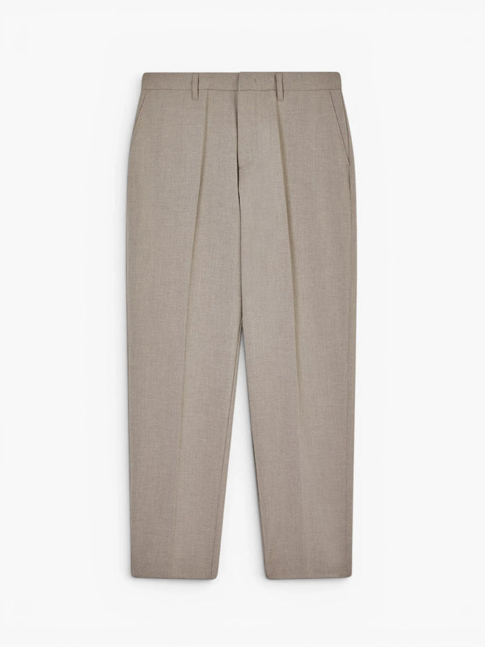 Pleated technical seersucker fabric trousers - Khaki