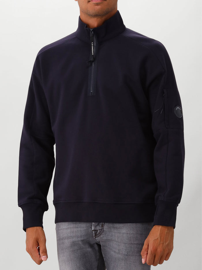 Half Zip Sweater Blauw Diagonal Raised Fleece
