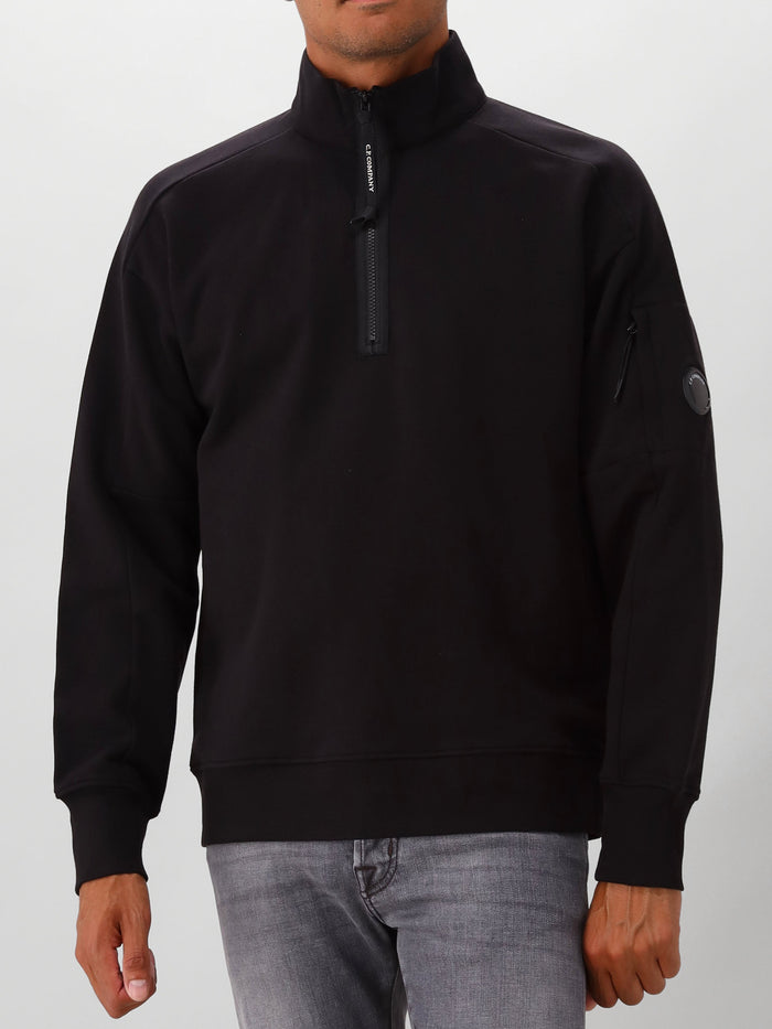 Half Zip Sweater Zwart Diagonal Raised Fleece