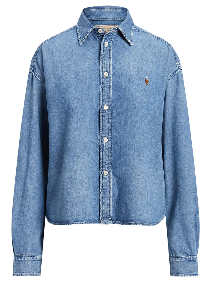 Cropped boxy denim shirt – Blauw
