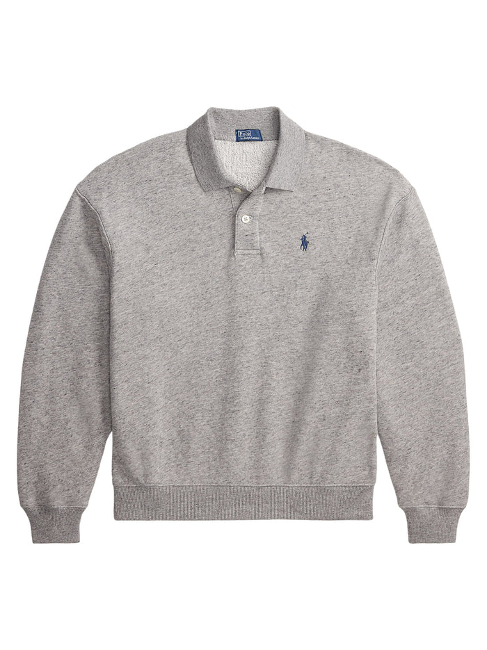 Fleece long-sleeve polo – Grijs