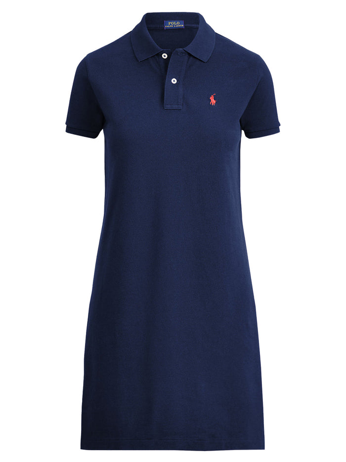 Cotton Mesh Polo Dress – Blauw