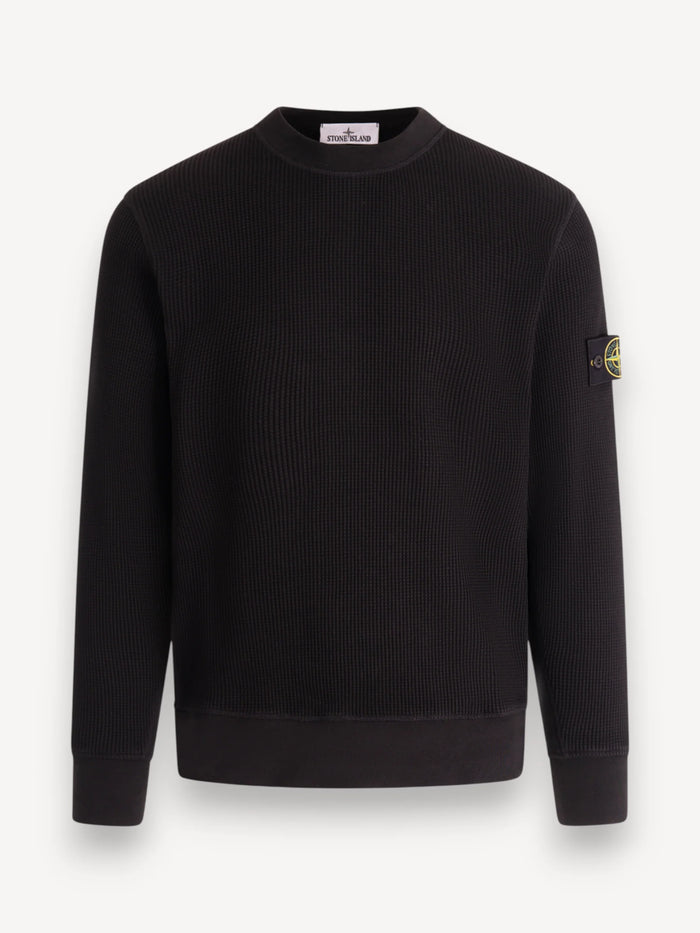 Cotton Waffle Sweatshirt - Zwart