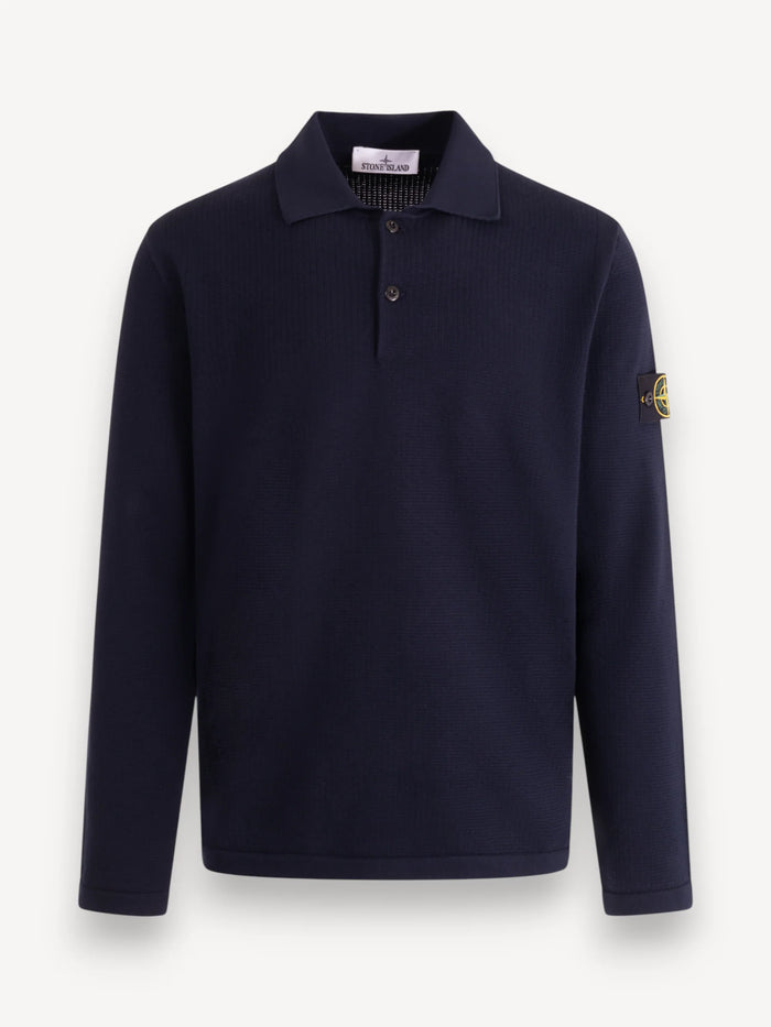 Micro Stitch Longsleeve Polo - Navy Blue
